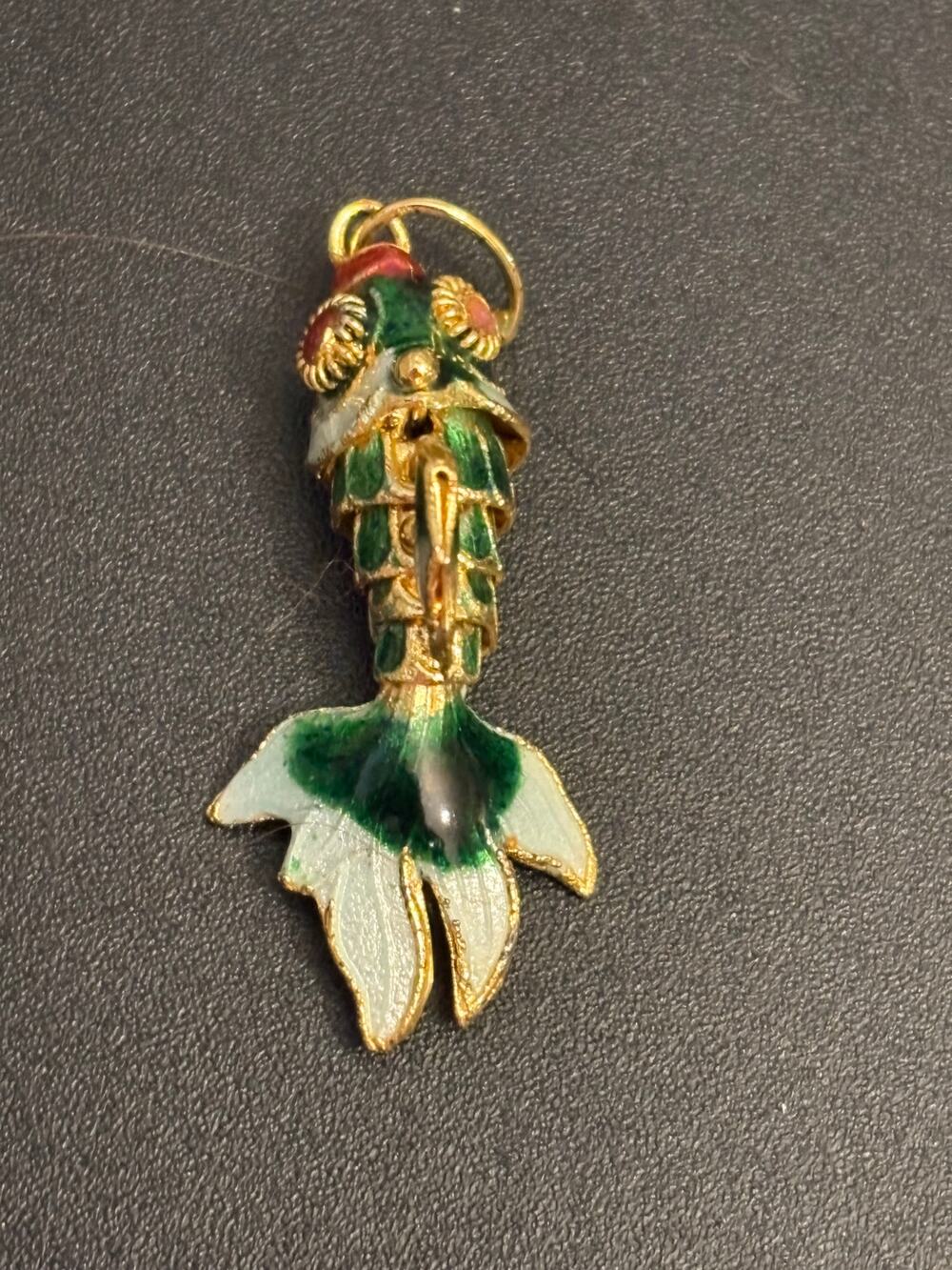 Vintage Articulated Enamel Fish Charm Pendant green